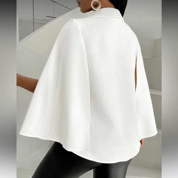 Classic White Minimalist Cape Blazer Jacket - Picture 3 of 6